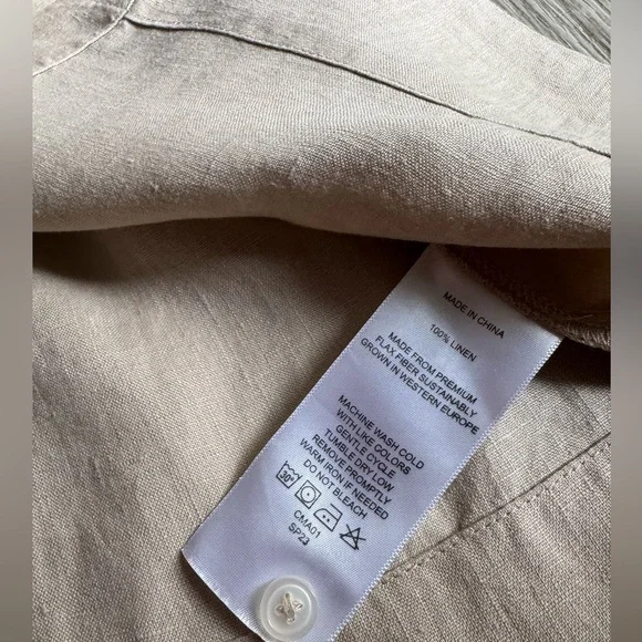Quince 100% European Linen Short Sleeve Khaki Driftwood Tan Button Down Shirt XS - Picture 11 of 14